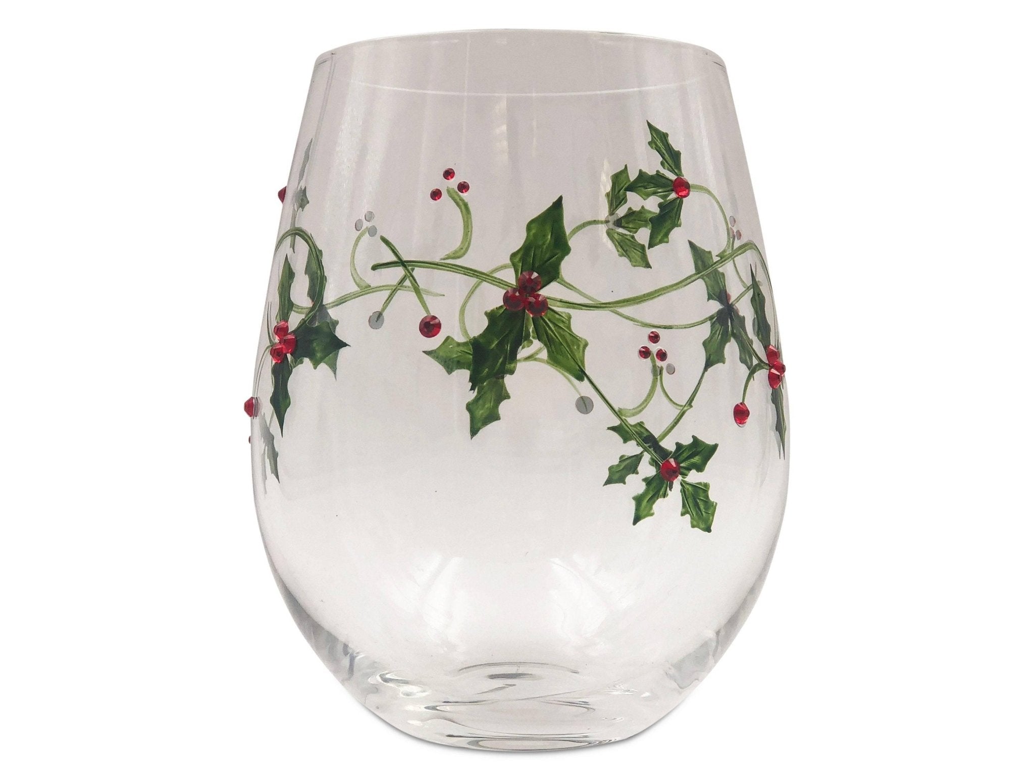 Christmas Holly Stemless Wine Glasses - Che Cose Belle