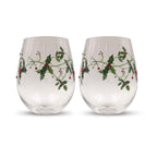 Christmas Holly Stemless Wine Glasses - Che Cose Belle
