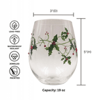 Christmas Holly Stemless Wine Glasses - Che Cose Belle
