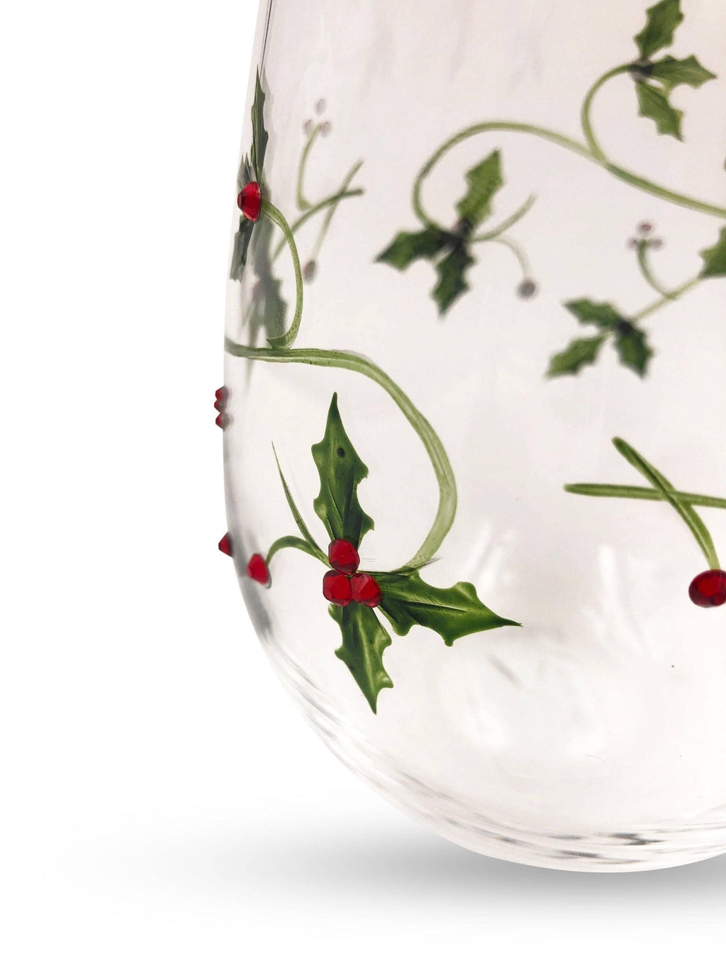 Christmas Holly Stemless Wine Glasses - Che Cose Belle