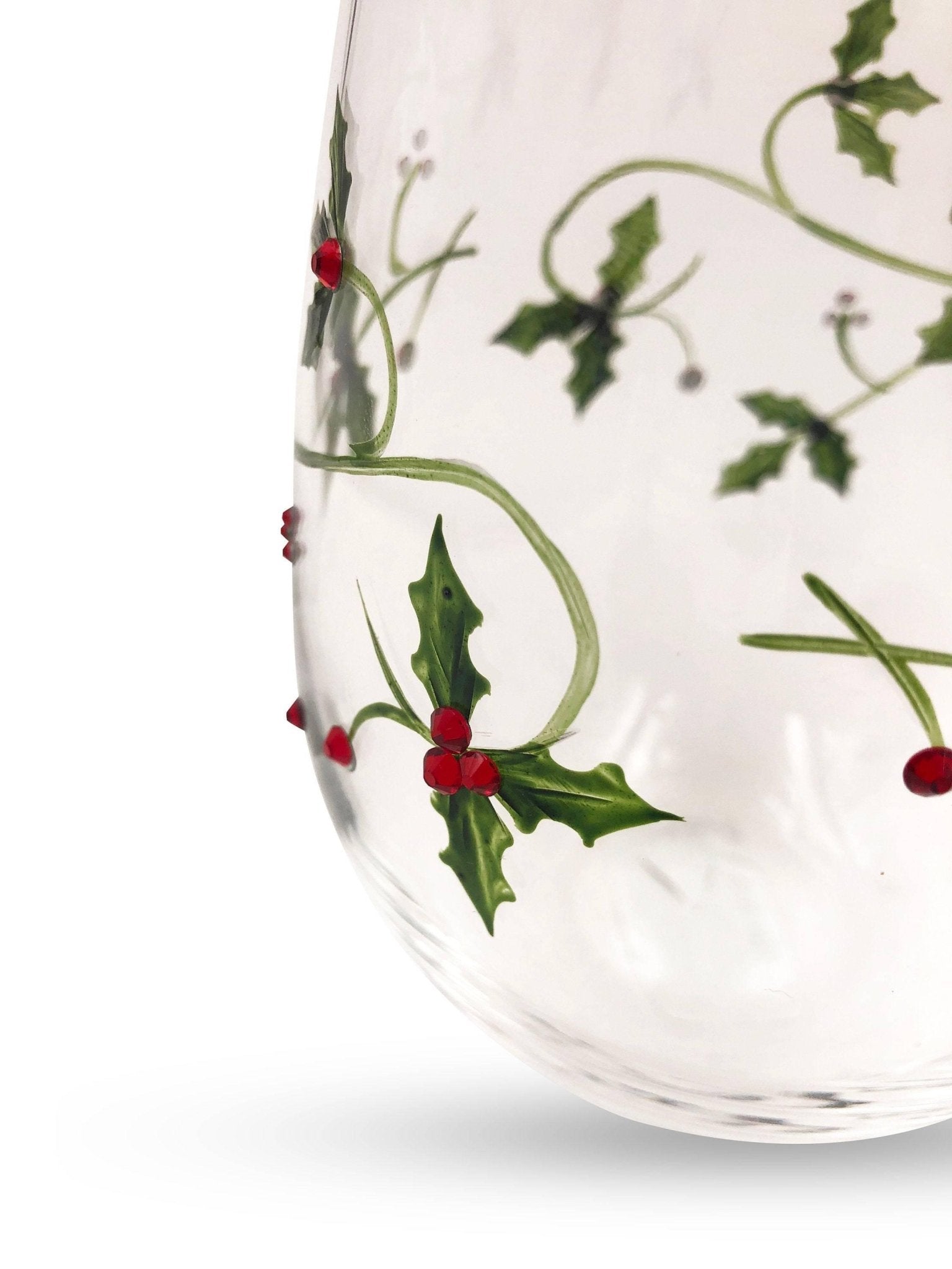 Christmas Holly Stemless Wine Glasses - Che Cose Belle
