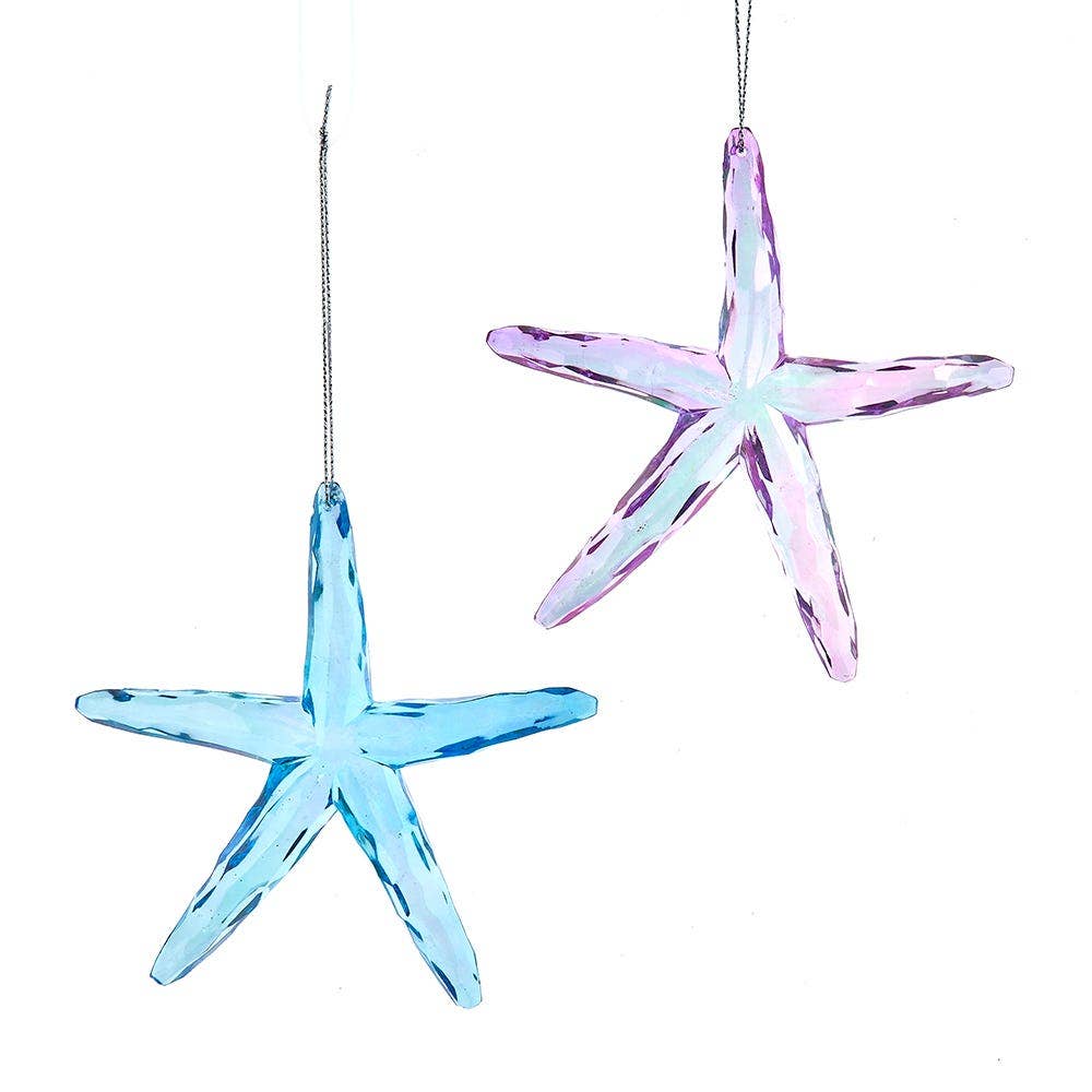 Christmas Ornament - Coastal Iridescent Starfish Acrylic Holiday Decor 5" - Che Cose Belle