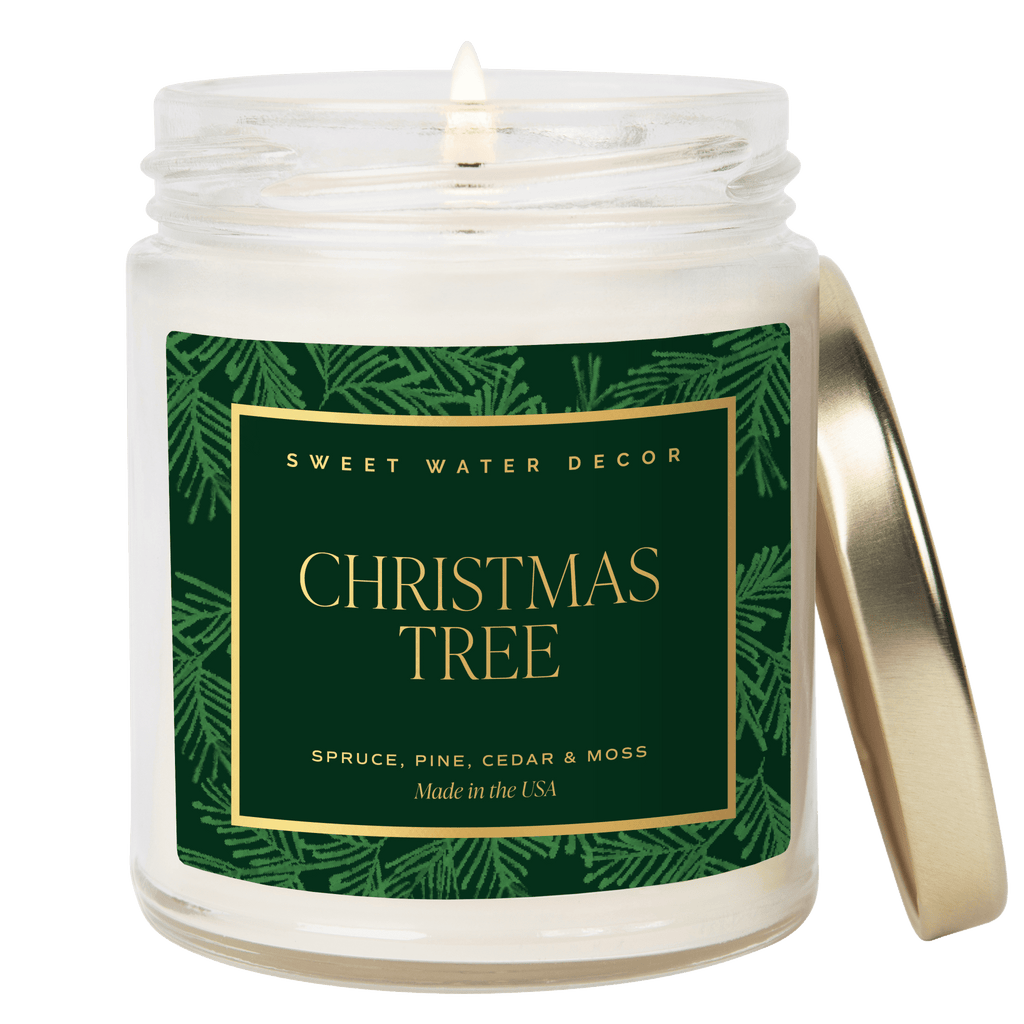 Christmas Tree Soy Candle - Patterned Clear Jar - 9 oz - Che Cose Belle