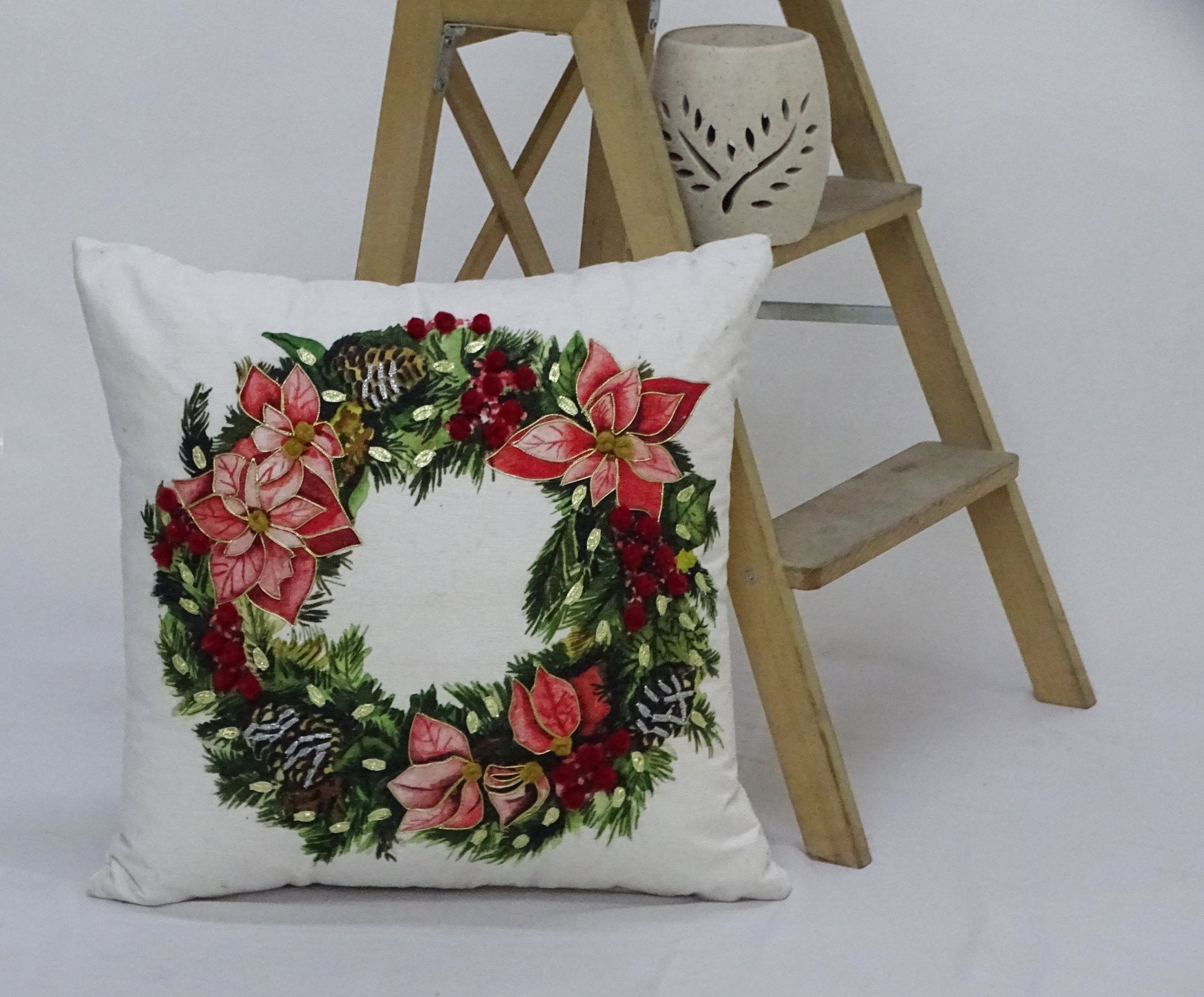 Christmas Wreath Decorative Throw Pillow 20" x 20" - Che Cose Belle