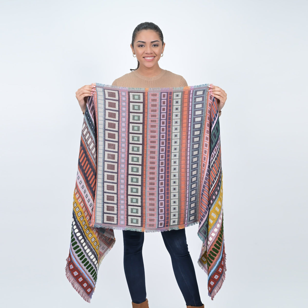 City Lines Stripe Embroidered Scarf - Coral - Che Cose Belle