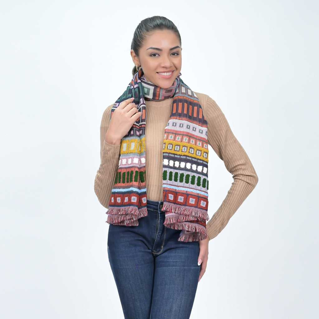 City Lines Stripe Embroidered Scarf - Coral - Che Cose Belle