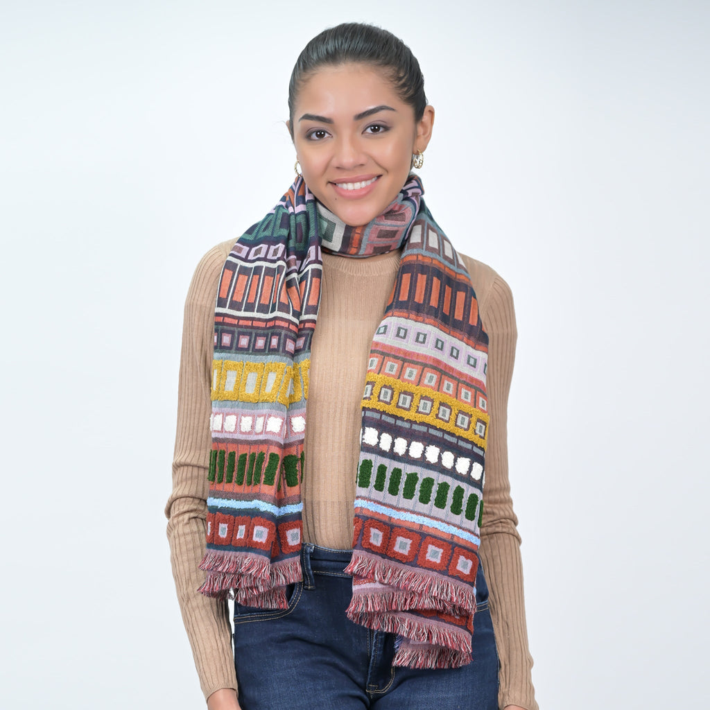 City Lines Stripe Embroidered Scarf - Coral - Che Cose Belle