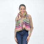 City Lines Stripe Embroidered Scarf - Moss Green - Che Cose Belle