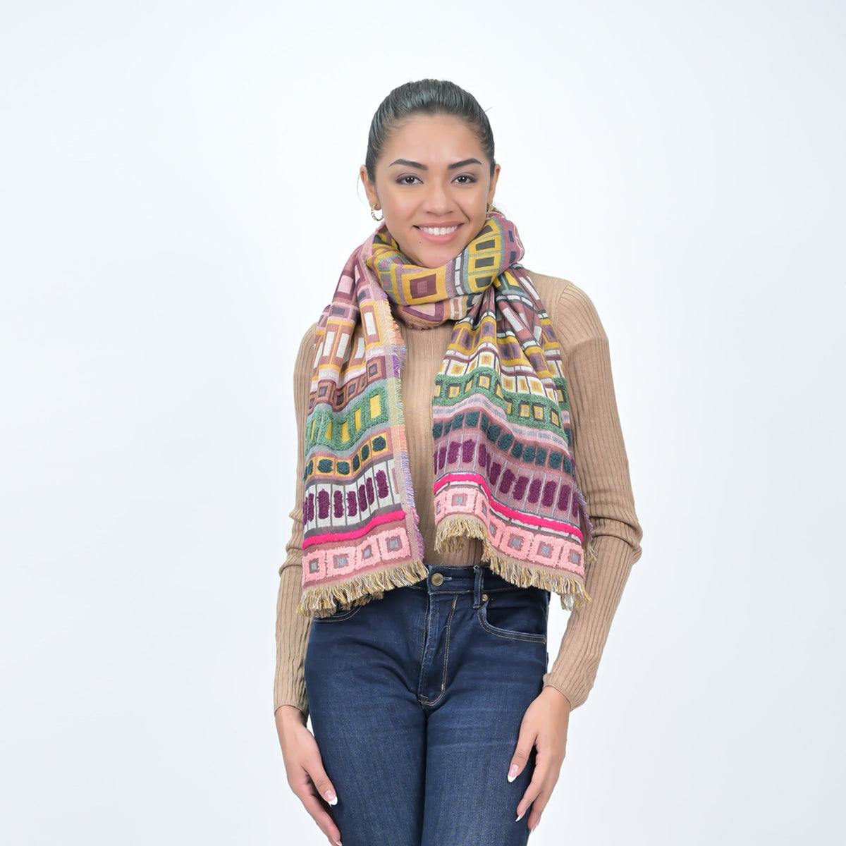 City Lines Stripe Embroidered Scarf - Moss Green - Che Cose Belle