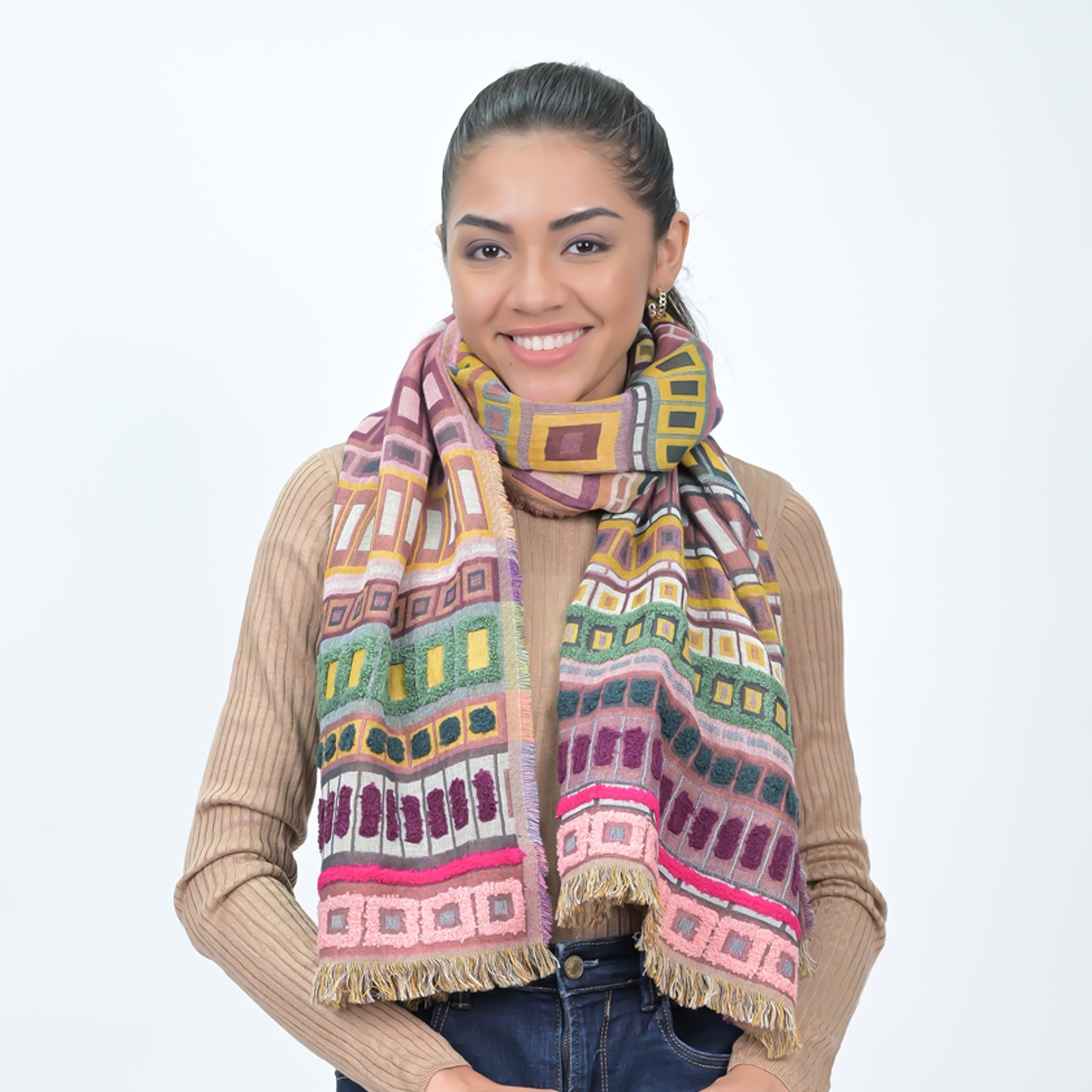 City Lines Stripe Embroidered Scarf - Moss Green - Che Cose Belle