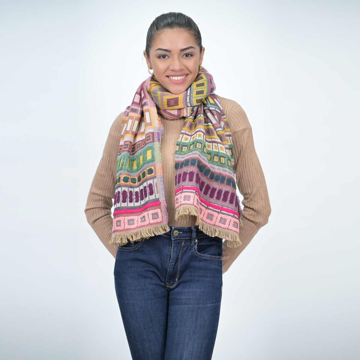 City Lines Stripe Embroidered Scarf - Moss Green - Che Cose Belle