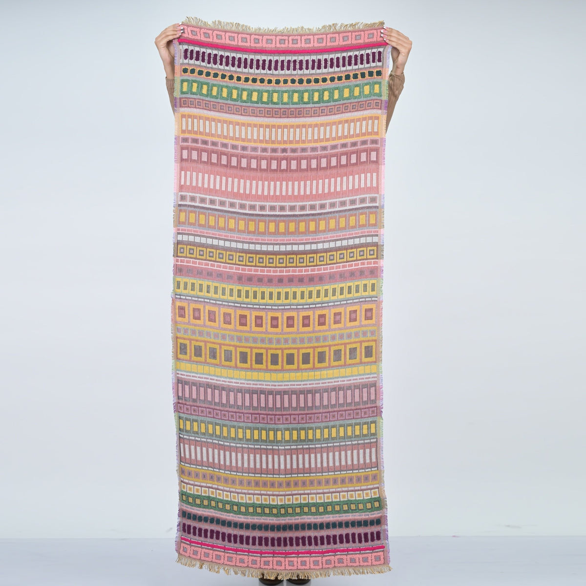 City Lines Stripe Embroidered Scarf - Moss Green - Che Cose Belle