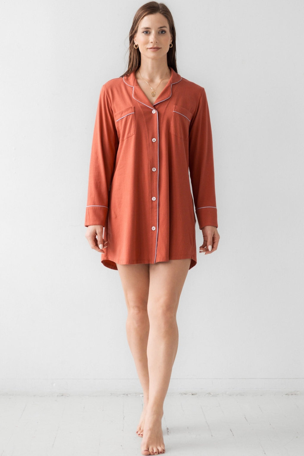 Classic Luxury Sleep Shirt in Brushed Pima Cotton - Che Cose Belle