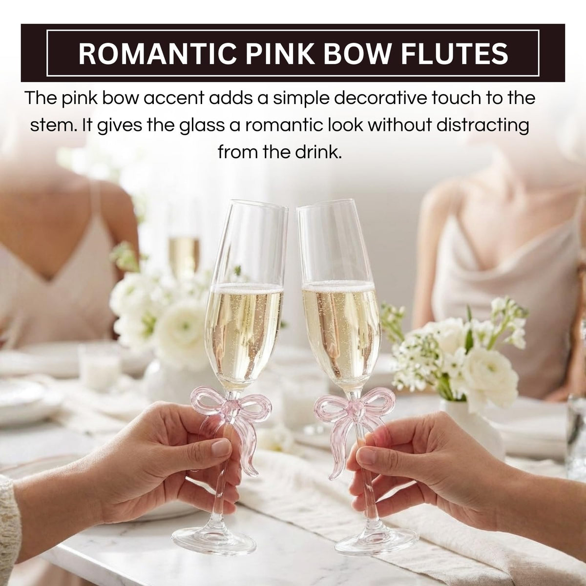 Clear Champagne Glass with Pink Bow on Stem, Set of 2 - Che Cose Belle
