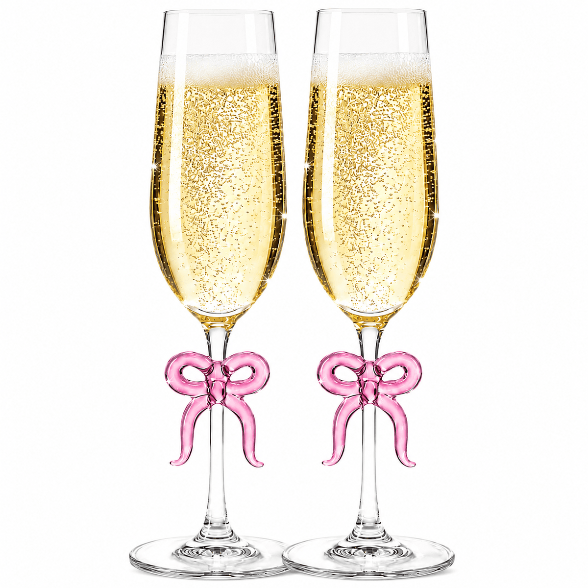 Clear Champagne Glass with Pink Bow on Stem, Set of 2 - Che Cose Belle