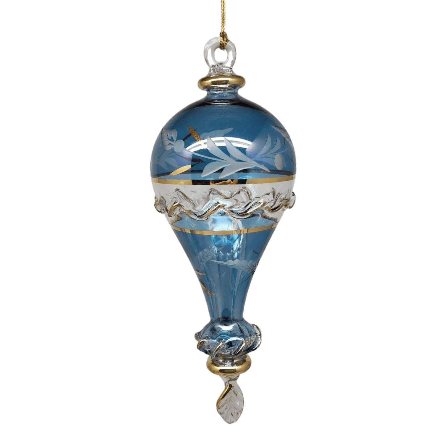 Clear Etched Blown Glass Hot Air Balloon - Blue - Che Cose Belle