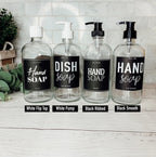 16oz Clear Glass Soap Bottle Refillable Boston Round With Black Label