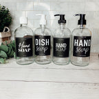 16oz Clear Glass Soap Bottle Refillable Boston Round With Black Label