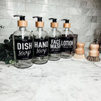 16oz Clear Glass Soap Bottle Refillable Boston Round With Black Label
