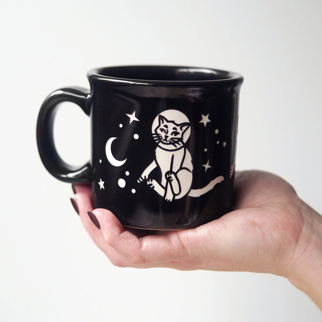 Space Cat Camp Mug - Dishwasher-Safe, Microwave-Safe