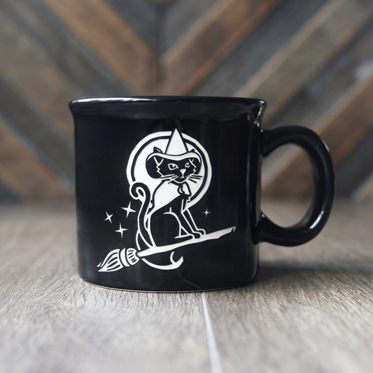 Witch Cat Halloween Camp Mug - made in USA ceramic