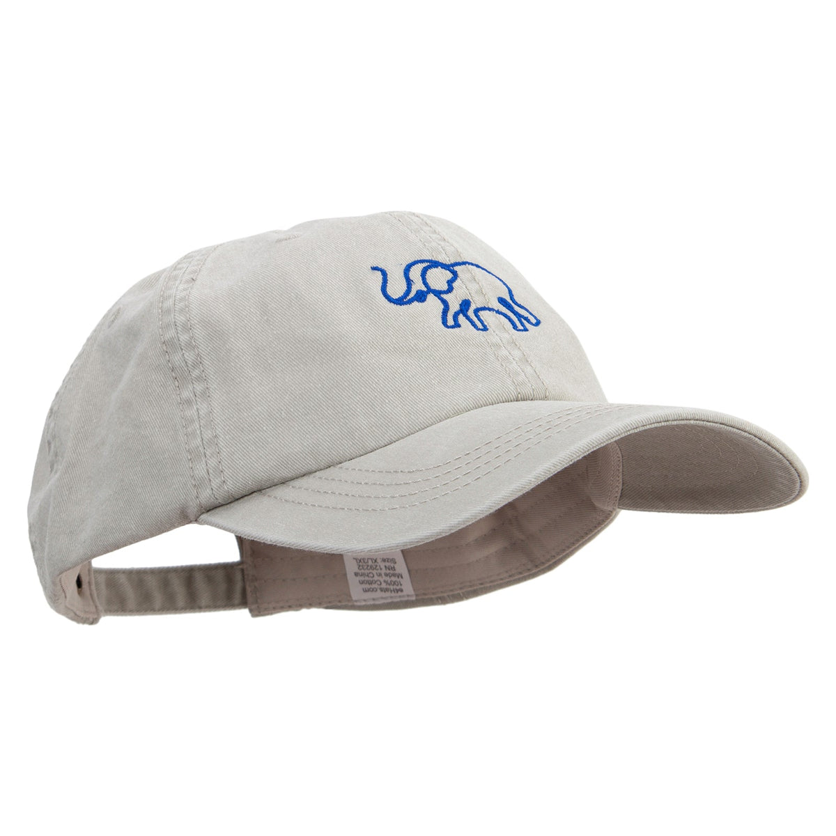 Lineal Elephant Embroidered Big Size Washed Pigment Dyed Cap