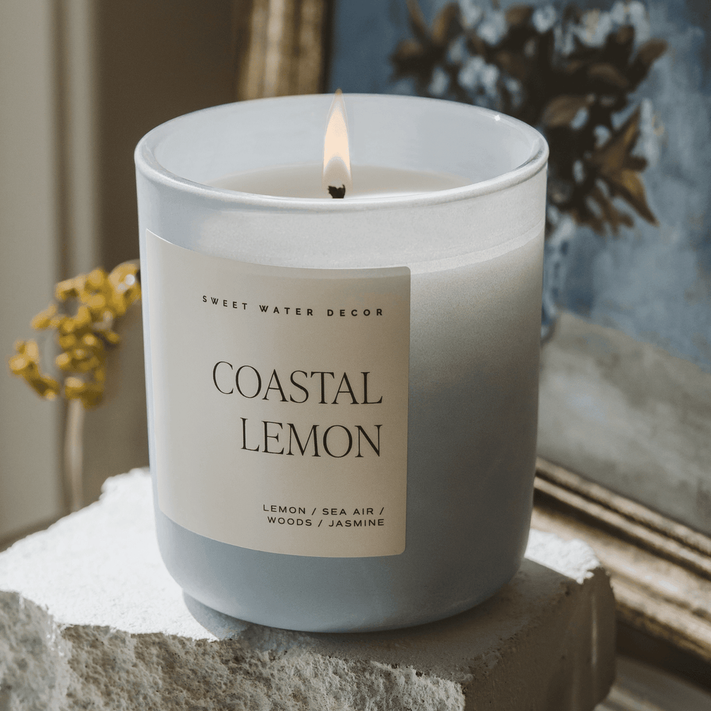 Coastal Lemon Soy Candle - Blue Matte Jar - 15 oz - Che Cose Belle