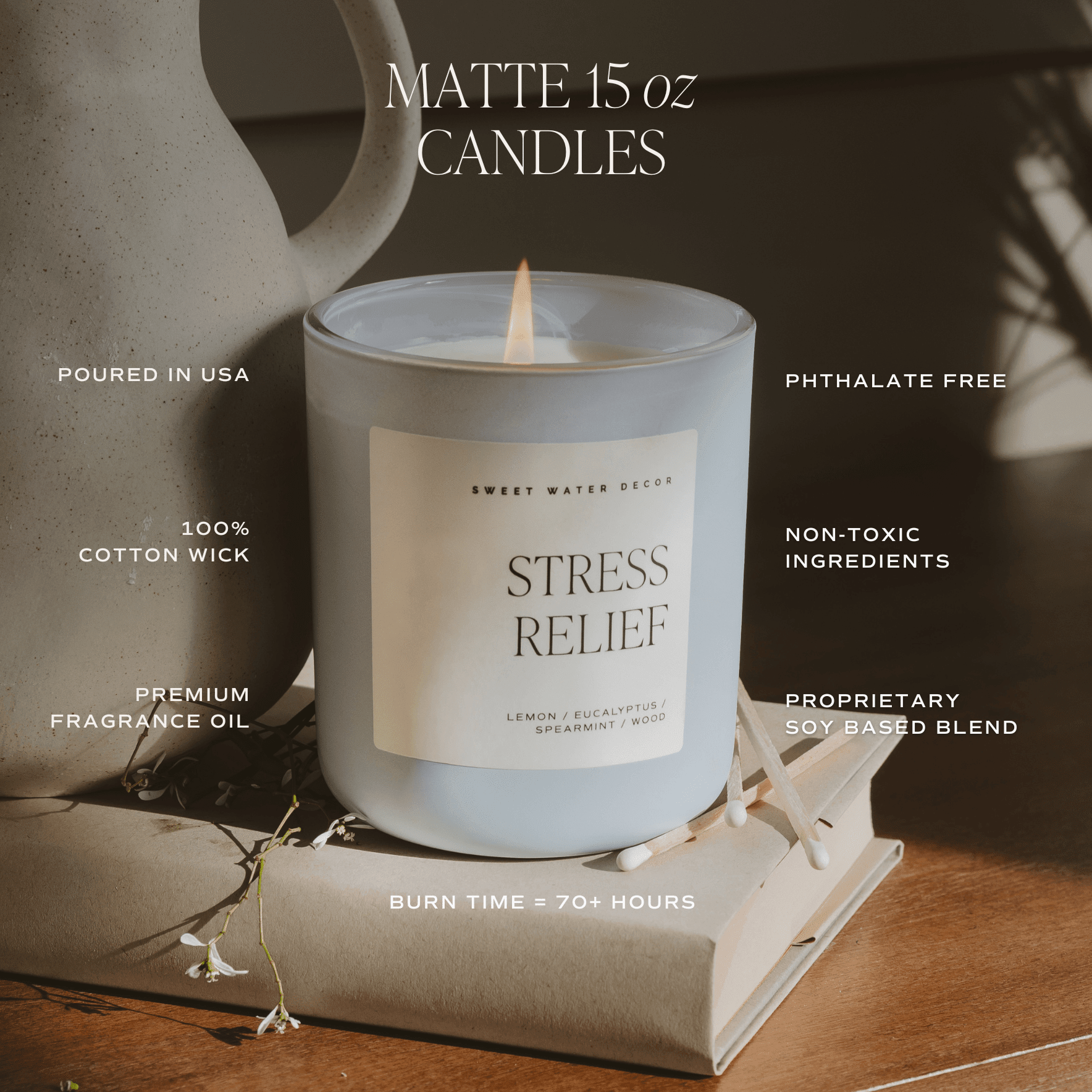 Coastal Lemon Soy Candle - Blue Matte Jar - 15 oz - Che Cose Belle
