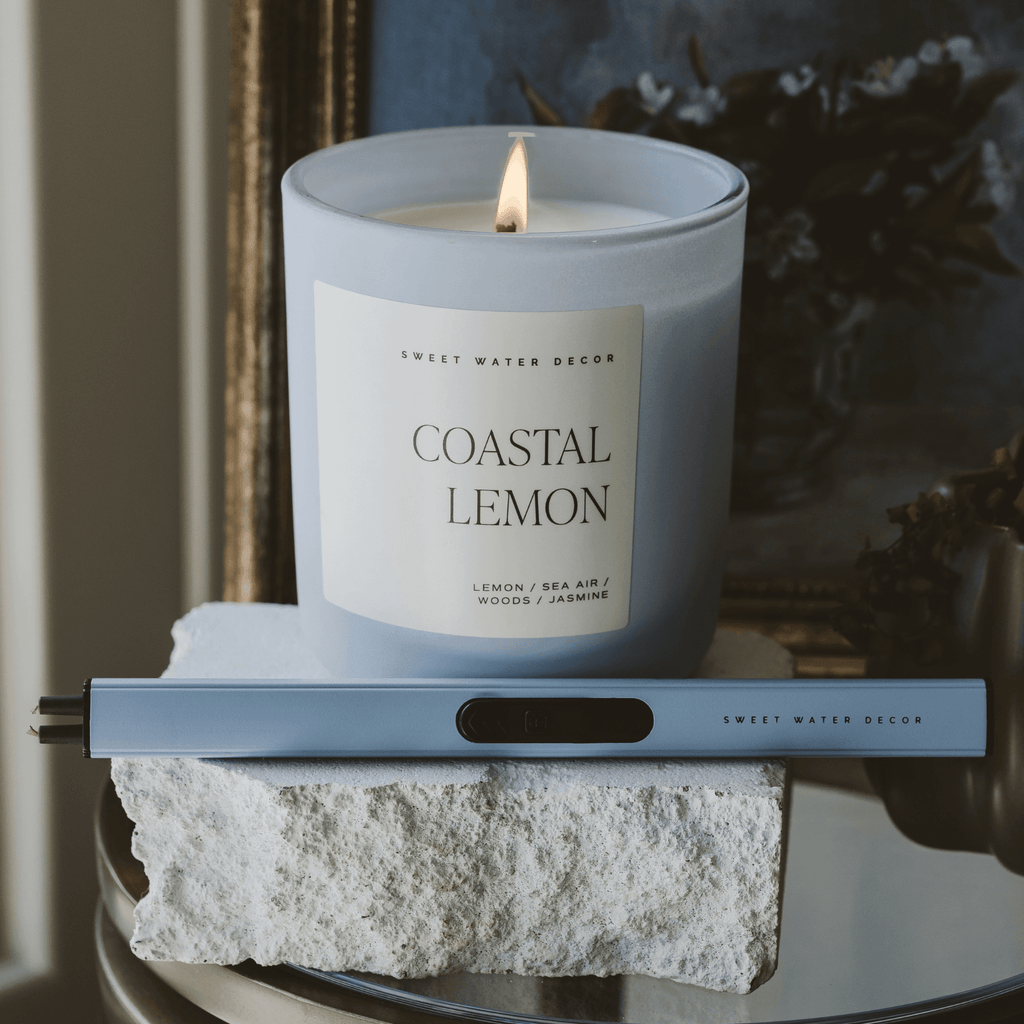 Coastal Lemon Soy Candle - Blue Matte Jar - 15 oz - Che Cose Belle