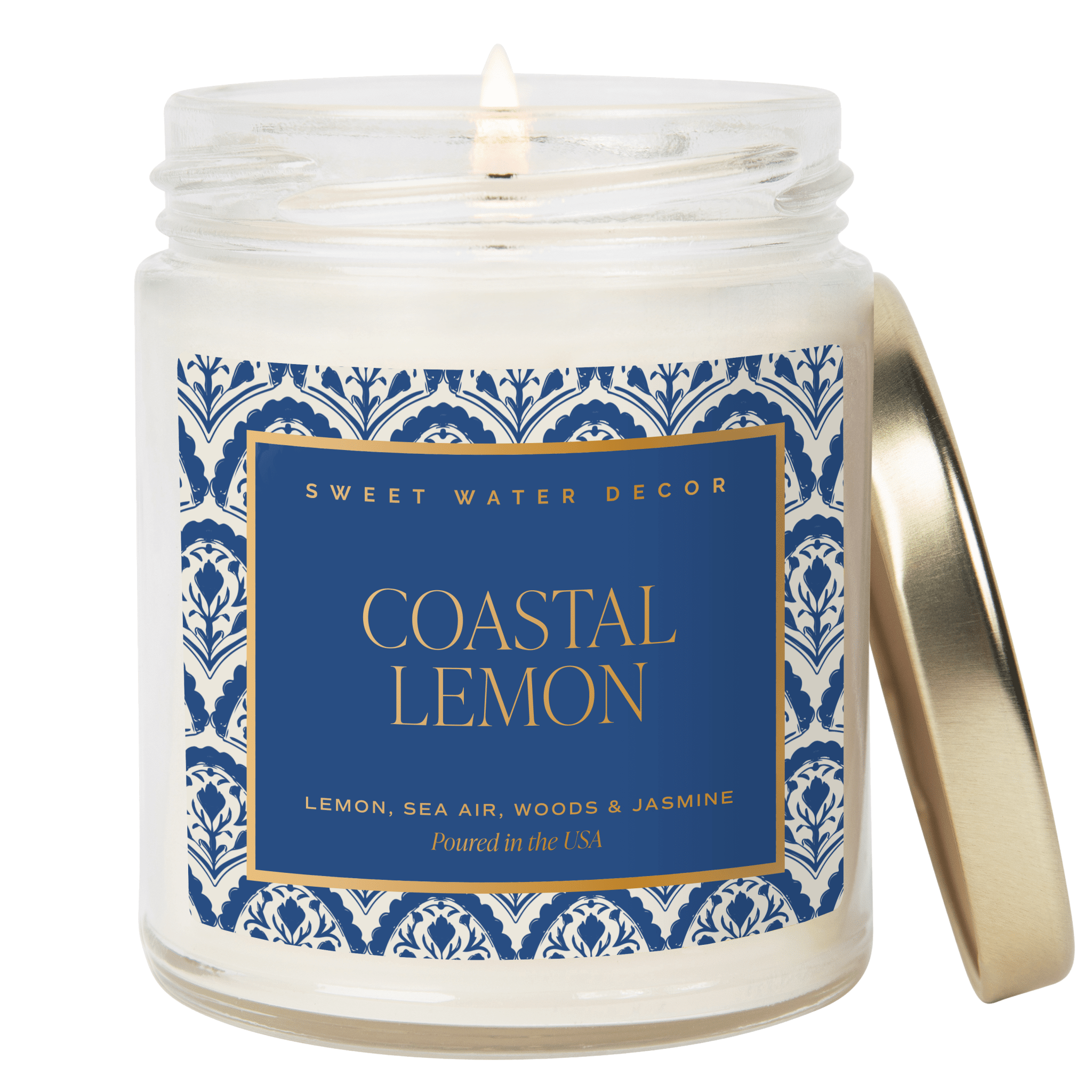 Coastal Lemon Soy Candle - Clear Patterned Jar - 9 oz - Che Cose Belle