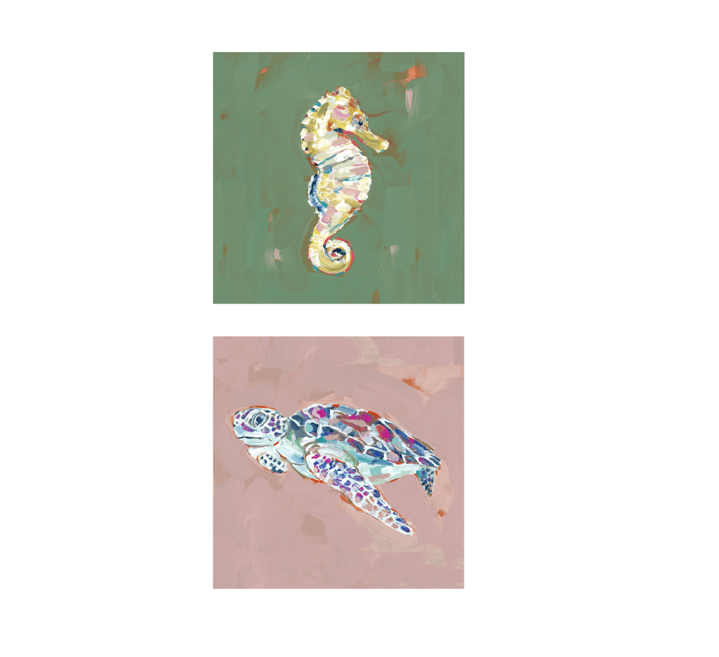 Coastal Love Blue Crab Turtle Seahorse Fine Art Print - Che Cose Belle
