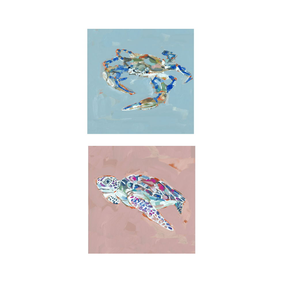 Coastal Love Blue Crab Turtle Seahorse Fine Art Print - Che Cose Belle