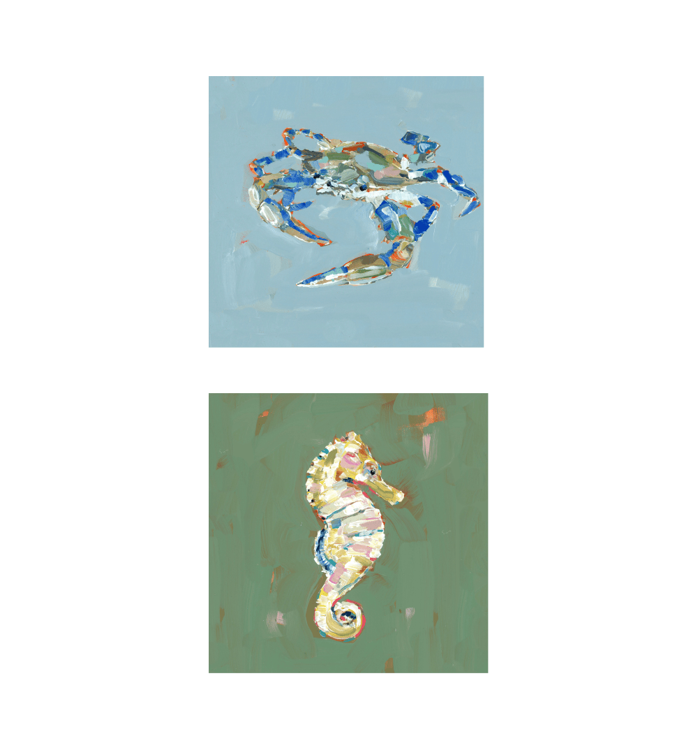 Coastal Love Blue Crab Turtle Seahorse Fine Art Print - Che Cose Belle