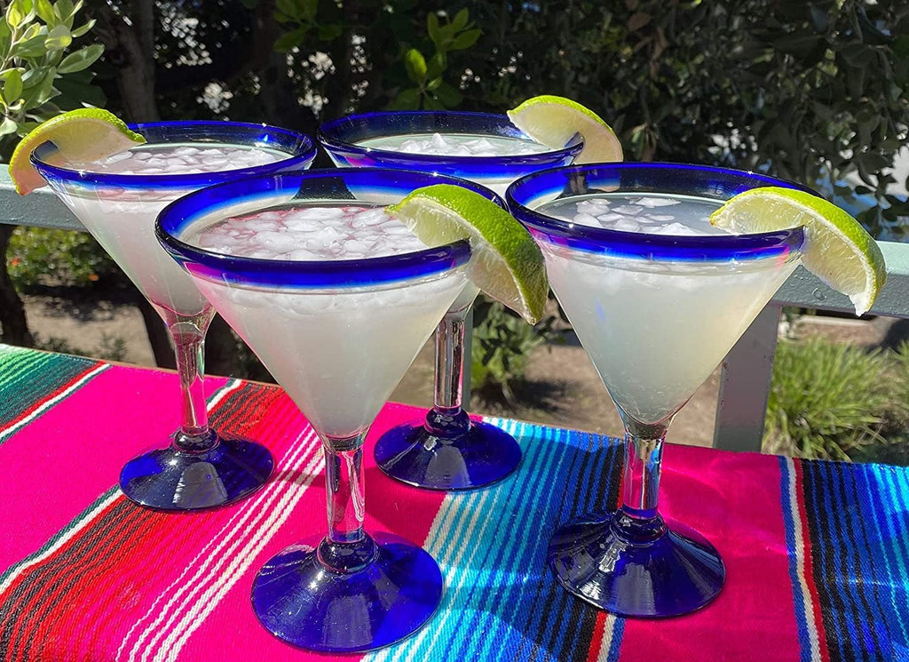 Cobalt Blue Rim Margarita Glasses - Martini Style - Set of 4 - Che Cose Belle