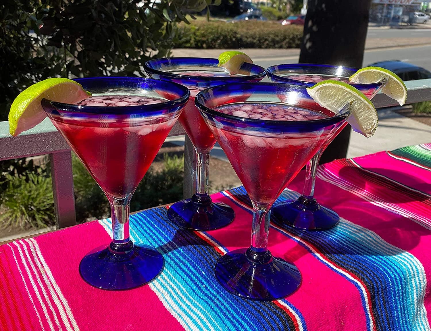 Cobalt Blue Rim Margarita Glasses - Martini Style - Set of 4 - Che Cose Belle