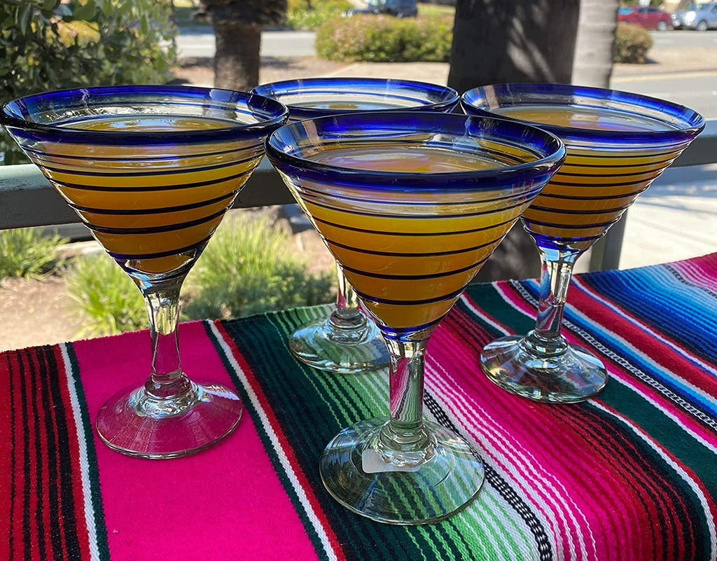 Cobalt Blue Spiral Design Margarita Glasses - Martini Style - Set of 4 - Che Cose Belle