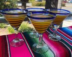 Cobalt Blue Spiral Design Margarita Glasses - Martini Style - Set of 4 - Che Cose Belle