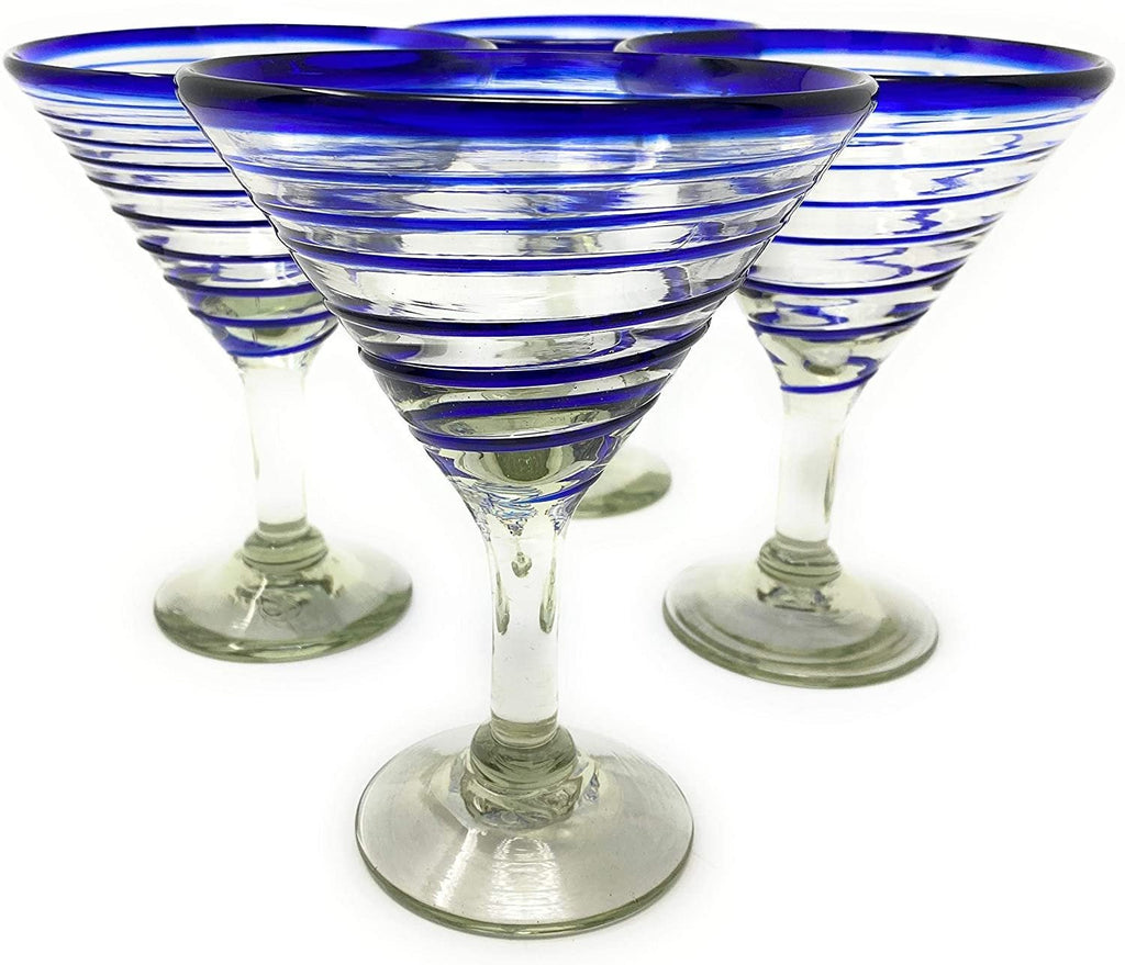 Cobalt Blue Spiral Design Margarita Glasses - Martini Style - Set of 4 - Che Cose Belle