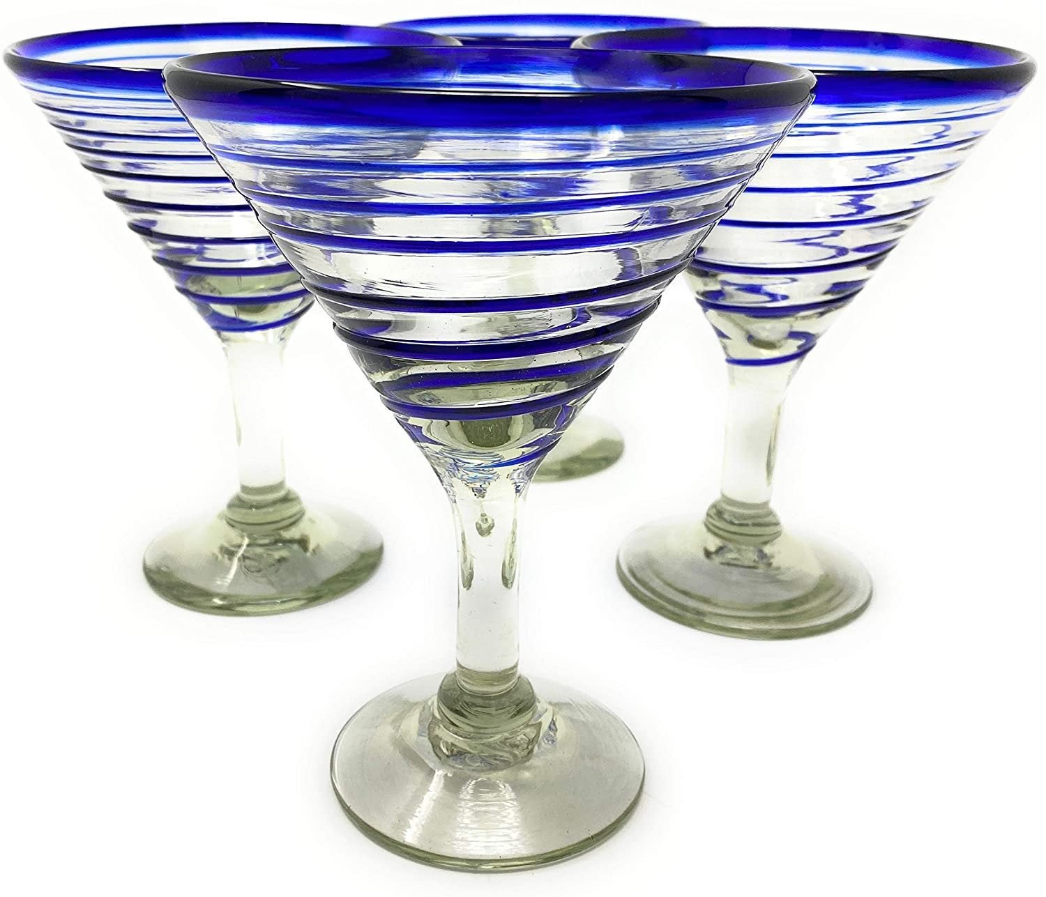 Cobalt Blue Spiral Design Margarita Glasses - Martini Style - Set of 4 - Che Cose Belle