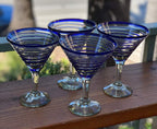 Cobalt Blue Spiral Design Margarita Glasses - Martini Style - Set of 4 - Che Cose Belle