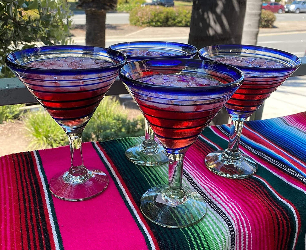 Cobalt Blue Spiral Design Margarita Glasses - Martini Style - Set of 4 - Che Cose Belle