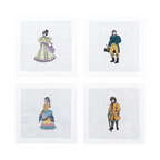 Hand Embroidered Ladies and Gentlemen Cocktail Napkins 6" x 6" (Set of 4)