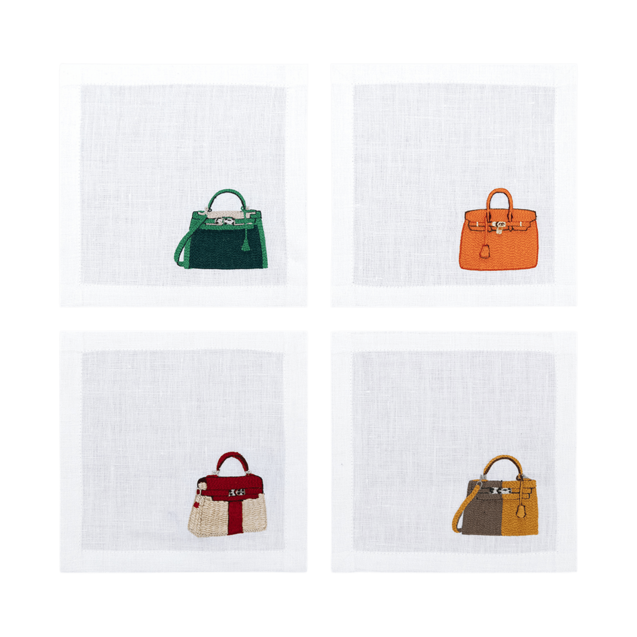 Hand Embroidered Handbags Cocktail Napkins 6" x 6" (Set of 4)