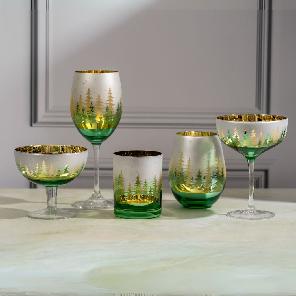 Green Pine Tree Wine Glasses