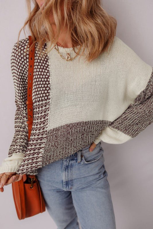 Colorblock Tie - Back Drop Shoulder Sweater - Che Cose Belle