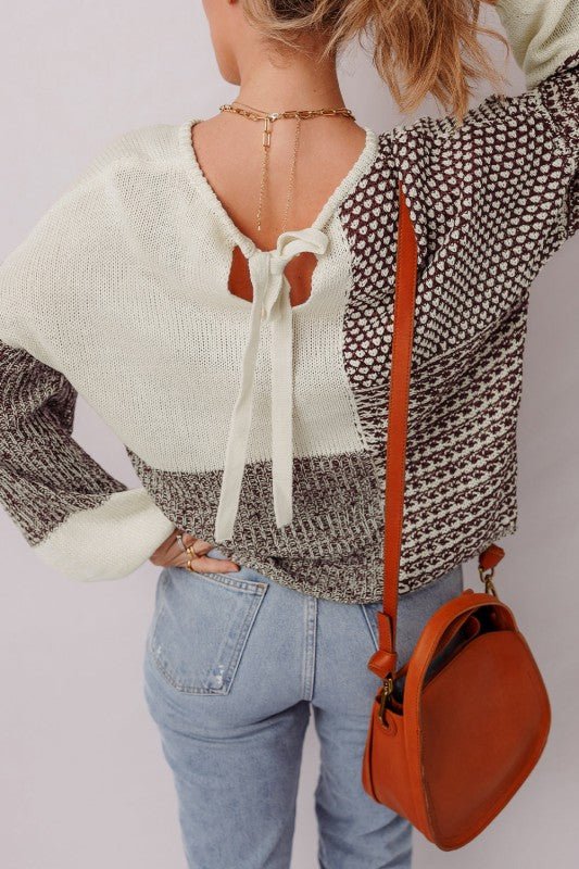 Colorblock Tie - Back Drop Shoulder Sweater - Che Cose Belle