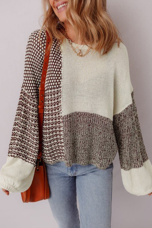 Colorblock Tie - Back Drop Shoulder Sweater - Che Cose Belle
