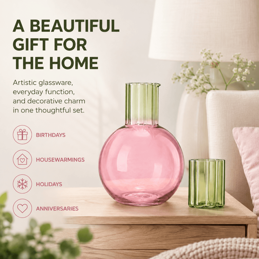 Colorful Carafe & Ribbed Flower Cup Set | 44oz Glasses - Che Cose Belle