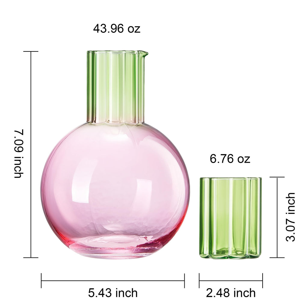 Colorful Carafe & Ribbed Flower Cup Set | 44oz Glasses - Che Cose Belle