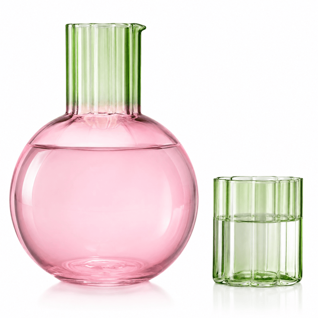 Colorful Carafe & Ribbed Flower Cup Set | 44oz Glasses - Che Cose Belle